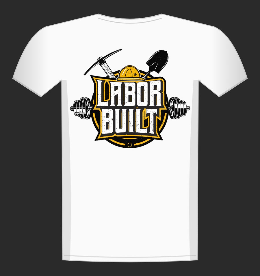 White Labor Built tee, back view